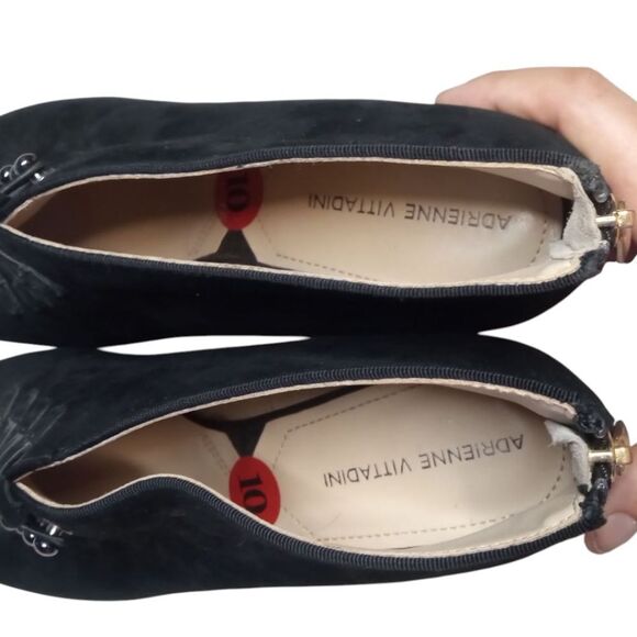 Adrienne Vittadini Black Gradie Suede Leather Pumps/ Booties Zip Back Size 10 - Picture 6 of 10